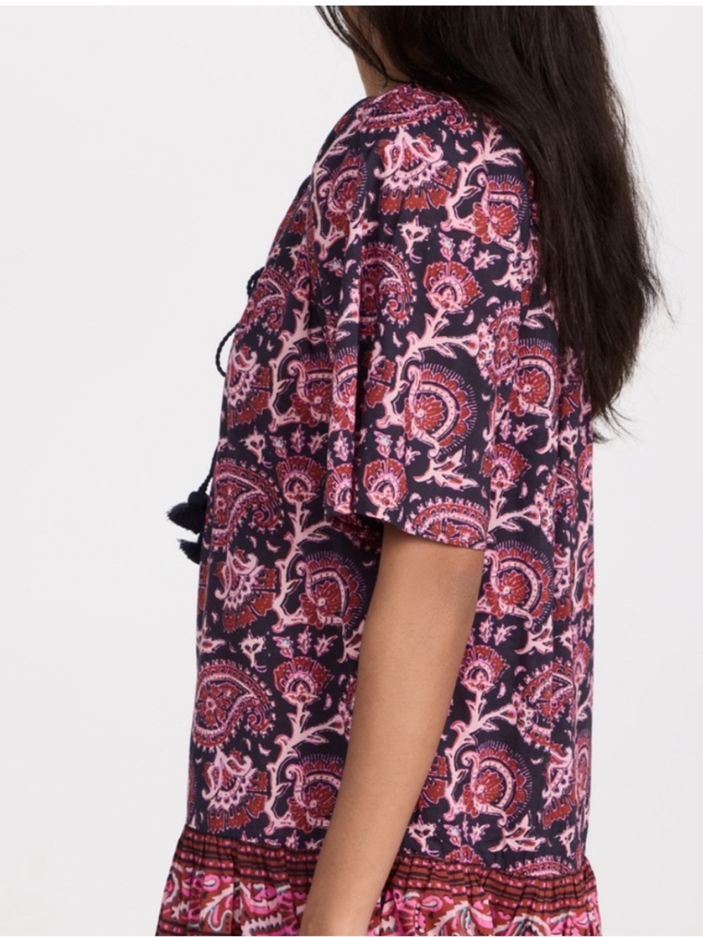 Figue Bria Bohemian Paisley Dress Pink Navy M Boho Arsty Flowy Chic Airy Indie